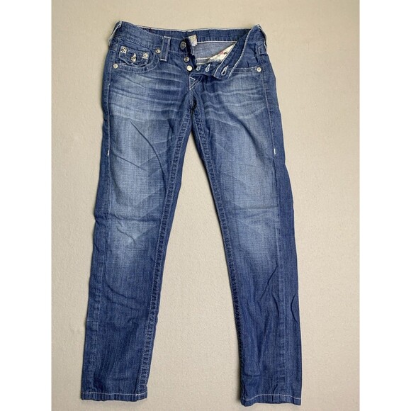 True Religion Jeans Womans Size 25 Blue Cameron Button Fly Flap Pocket Y2K USA - Picture 1 of 10